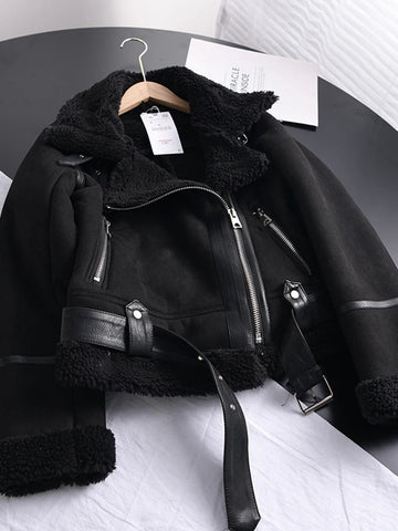 Women's shearling-lined leather jacket