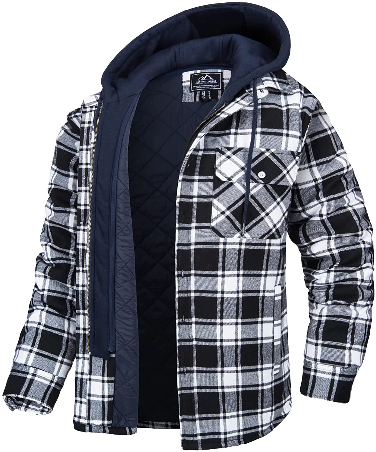 Men’s Shirt Jacket – Relaxed Fit – Flannel Plaid – Quilted Lining – Detachable Hood
