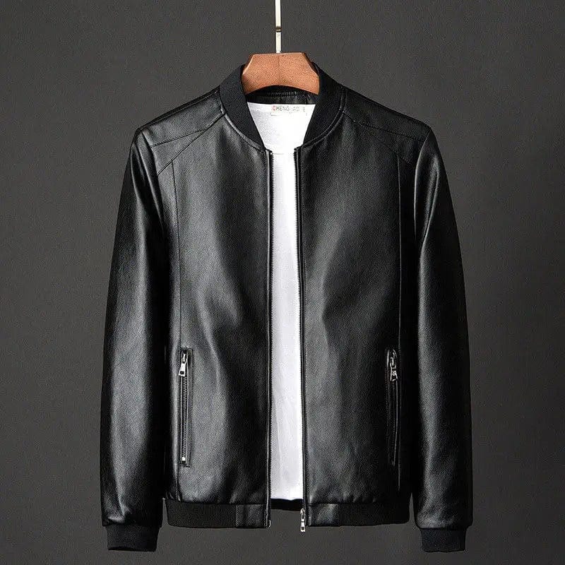 Men's sleek faux leather bomber jacket for urban style