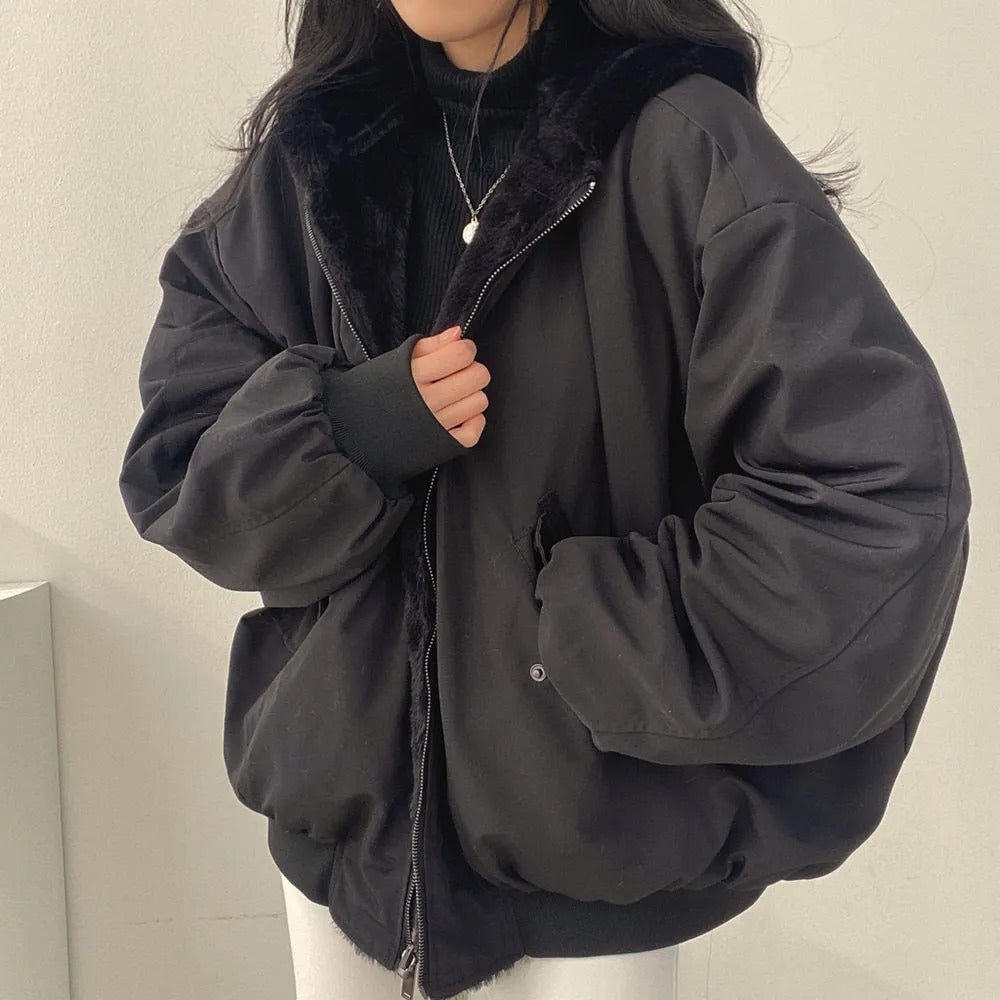 Women's reversible sherpa-lined bomber jacket