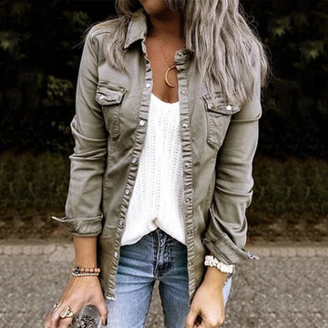 Women's casual denim button-up shirt