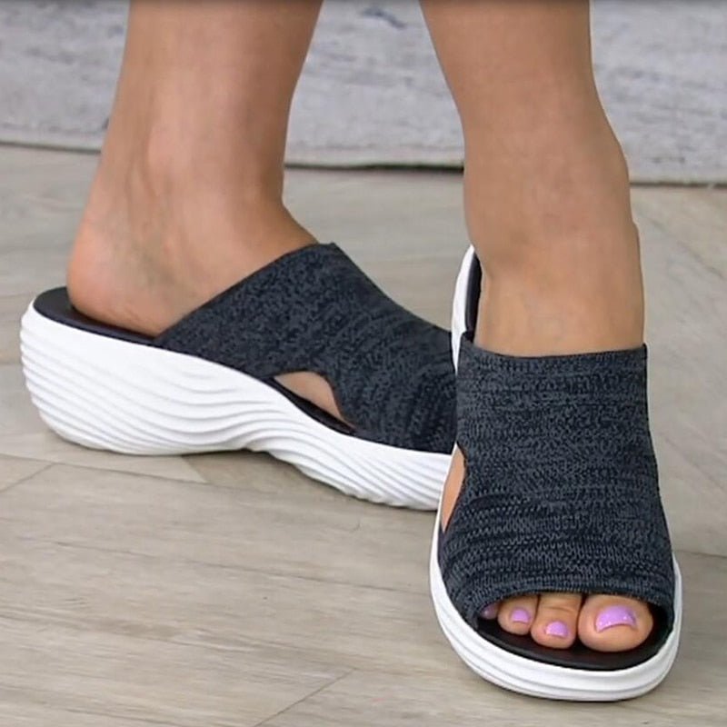 Women's Slip-On Sandals - Fabric Upper - Open-Toe - Cushioned Sole - Casual Comfort