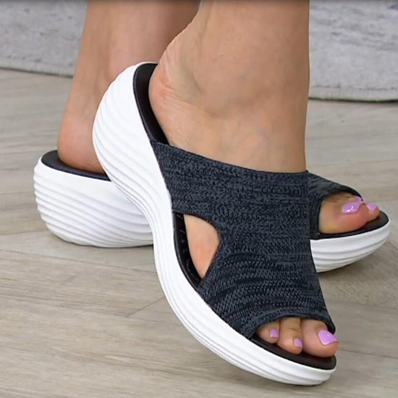 Women's Slip-On Sandals - Fabric Upper - Open-Toe - Cushioned Sole - Casual Comfort