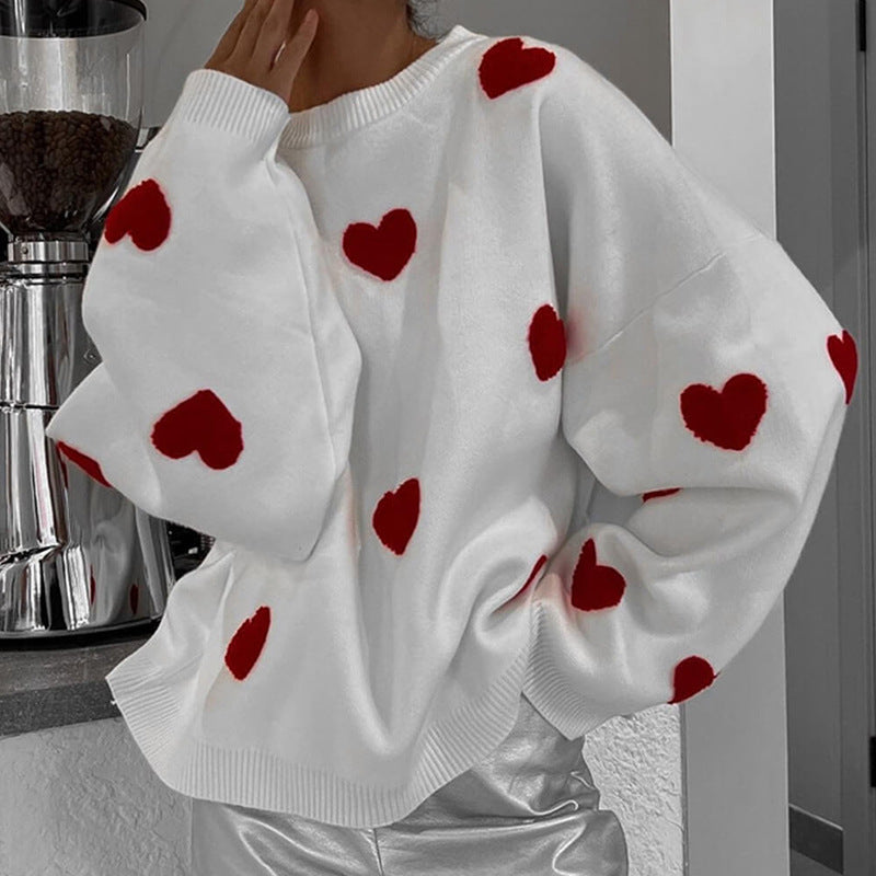 Women's heart print oversized sweater