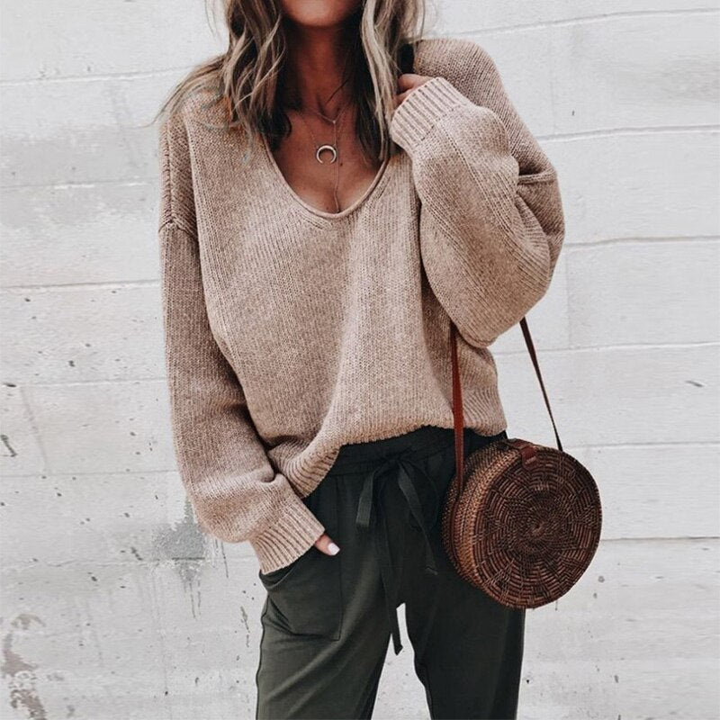 Women's cozy knit V-neck sweater