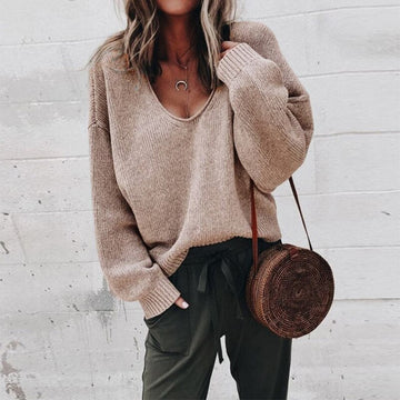 Women's cozy knit V-neck sweater