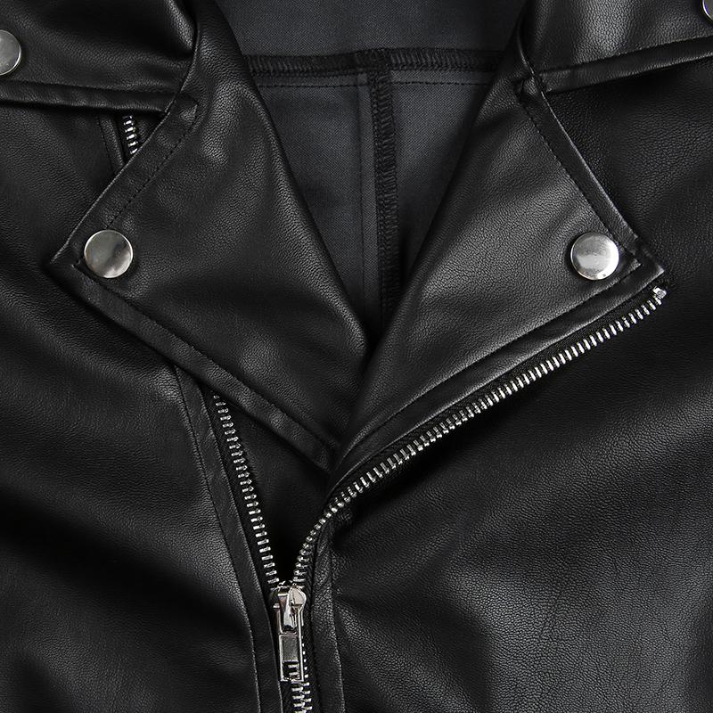 Women's punk leather jacket with silver chains