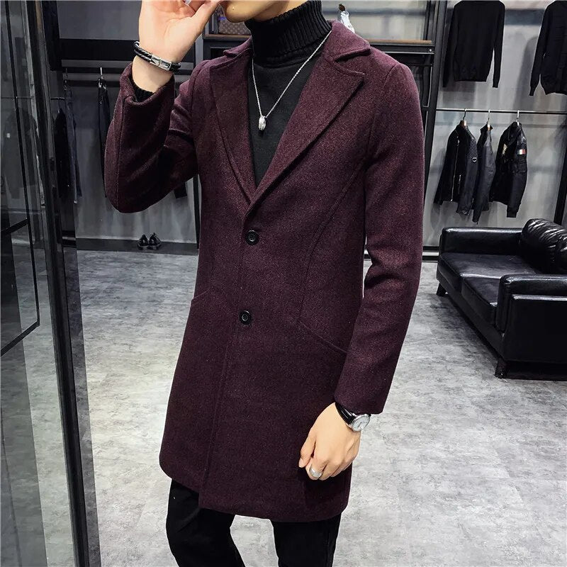 Men's grey tweed long coat for classic sophistication