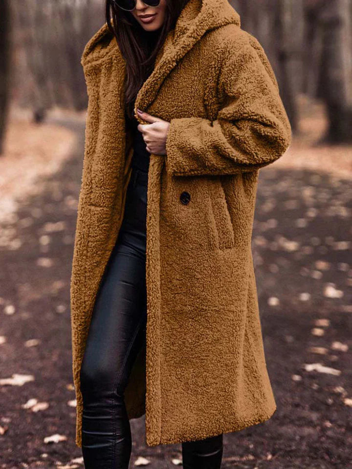 Women's long sherpa coat for cozy winter style