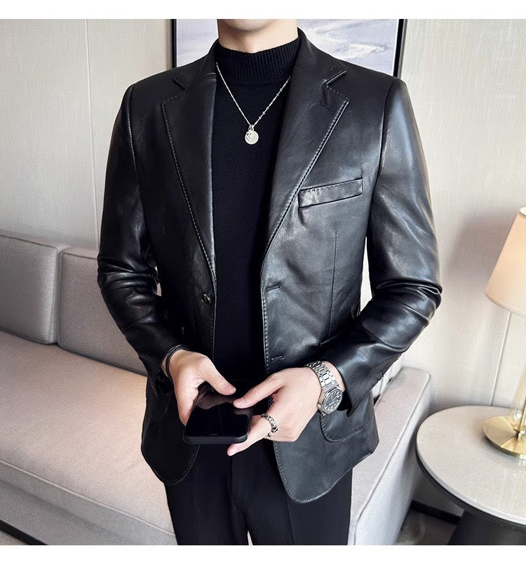 Men's classic black leather blazer