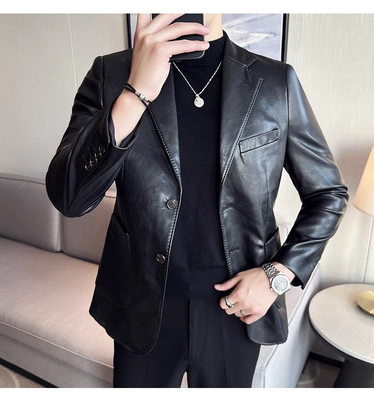 Men's classic black leather blazer